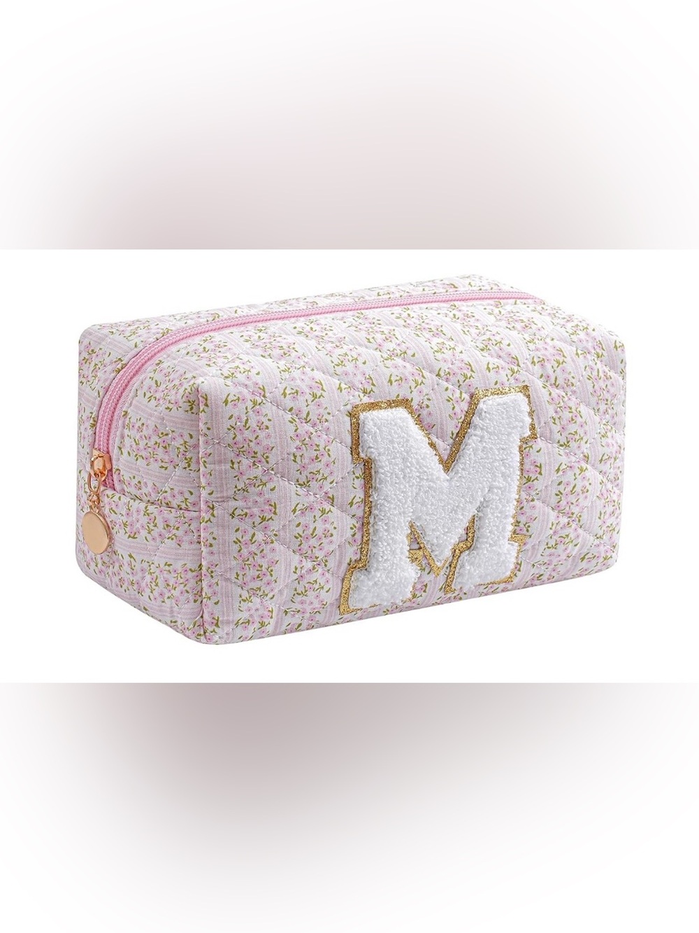 Pink Floral Makeup Bag initial M New